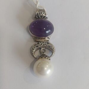 NEW Elegant Silver and Purple AMETHYST with Pendant with Pearl
